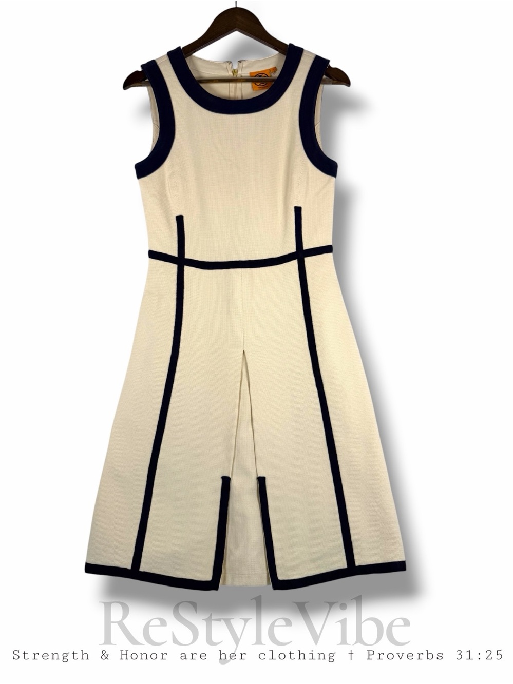 TORY BURCH Women’s Size S Dress Mini Sleeveless Stretch Lined Cream Black